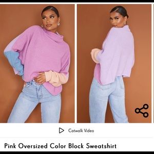 Pink Oversized Colour Block Sweatshirt